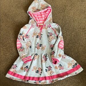 Floral Grey and Pink Kids Hoodie Dress